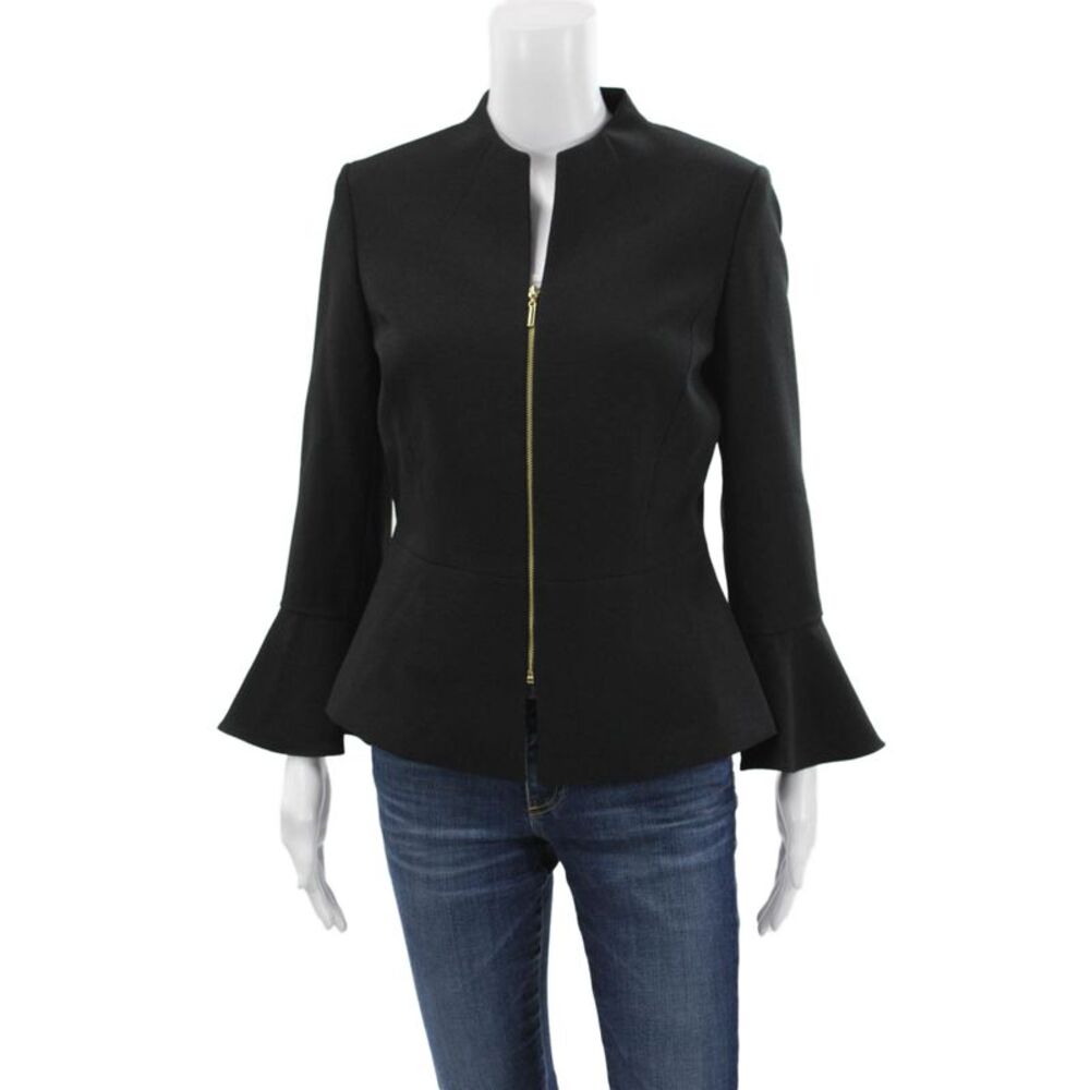 Tahari Levine Womens Black Mock Neck Zip Long Sleeve Blazer Polyester Size 4